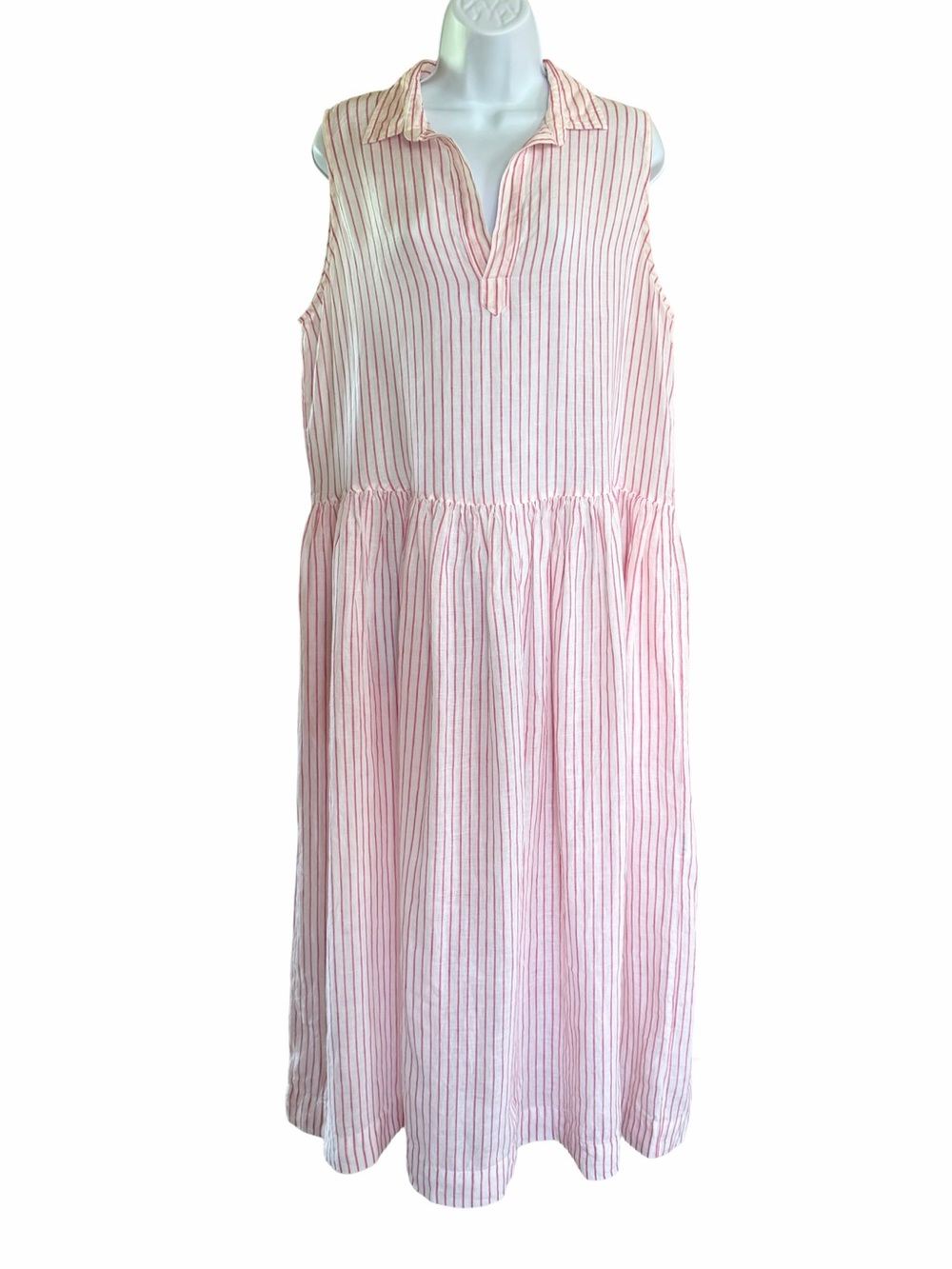 Frank & Eileen Daphne Pink Stripe Italian Linen Sleeveless Maxi Dress L